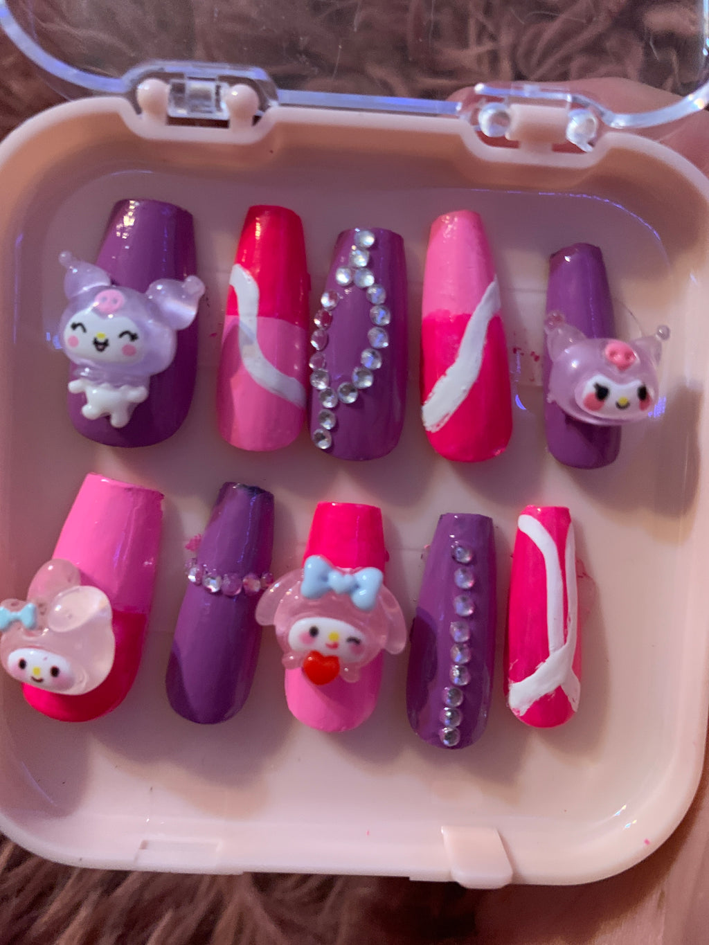 Sanrio press on nails pink and purple
