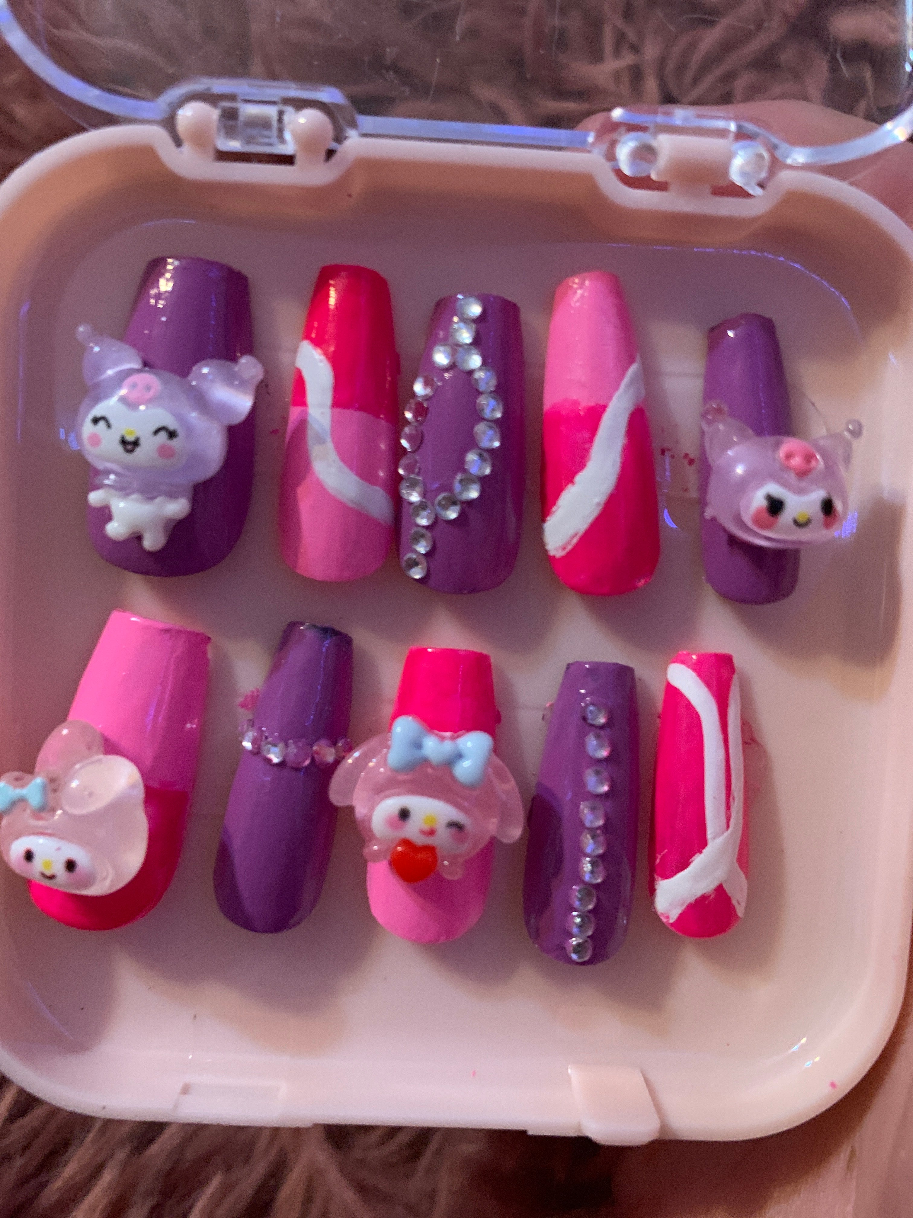 Sanrio press on nails pink and purple