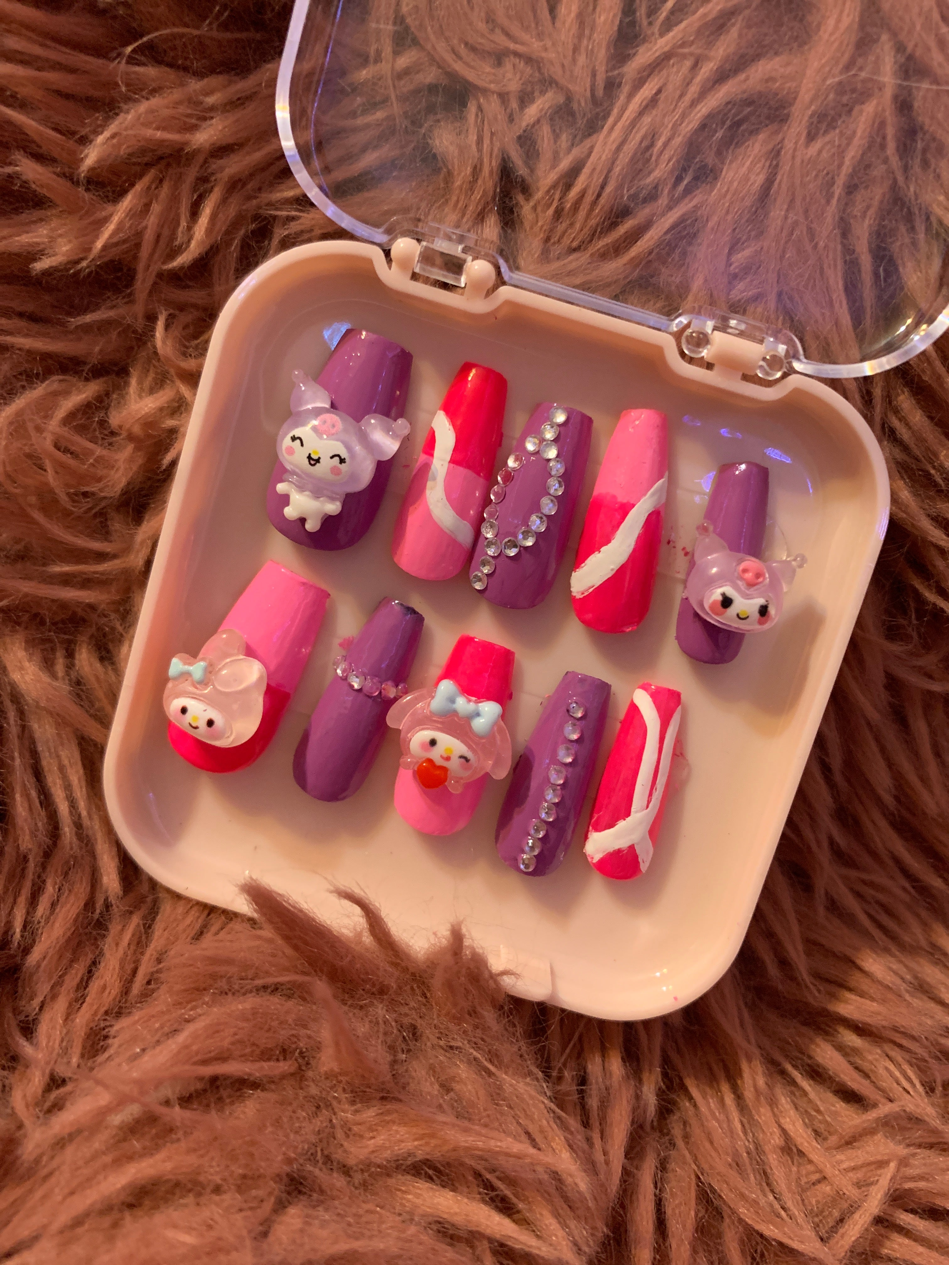Sanrio press on nails pink and purple