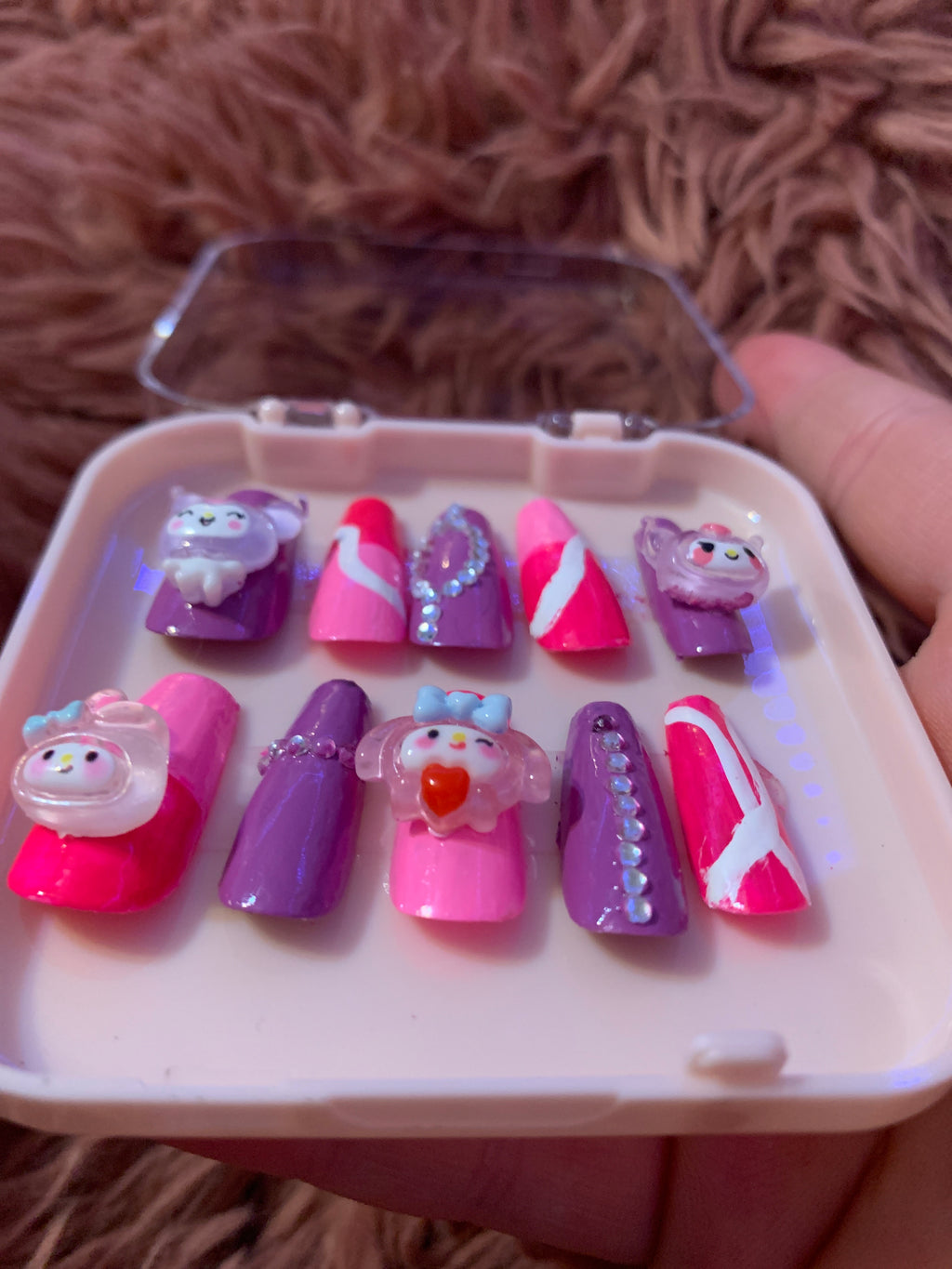 Sanrio press on nails pink and purple