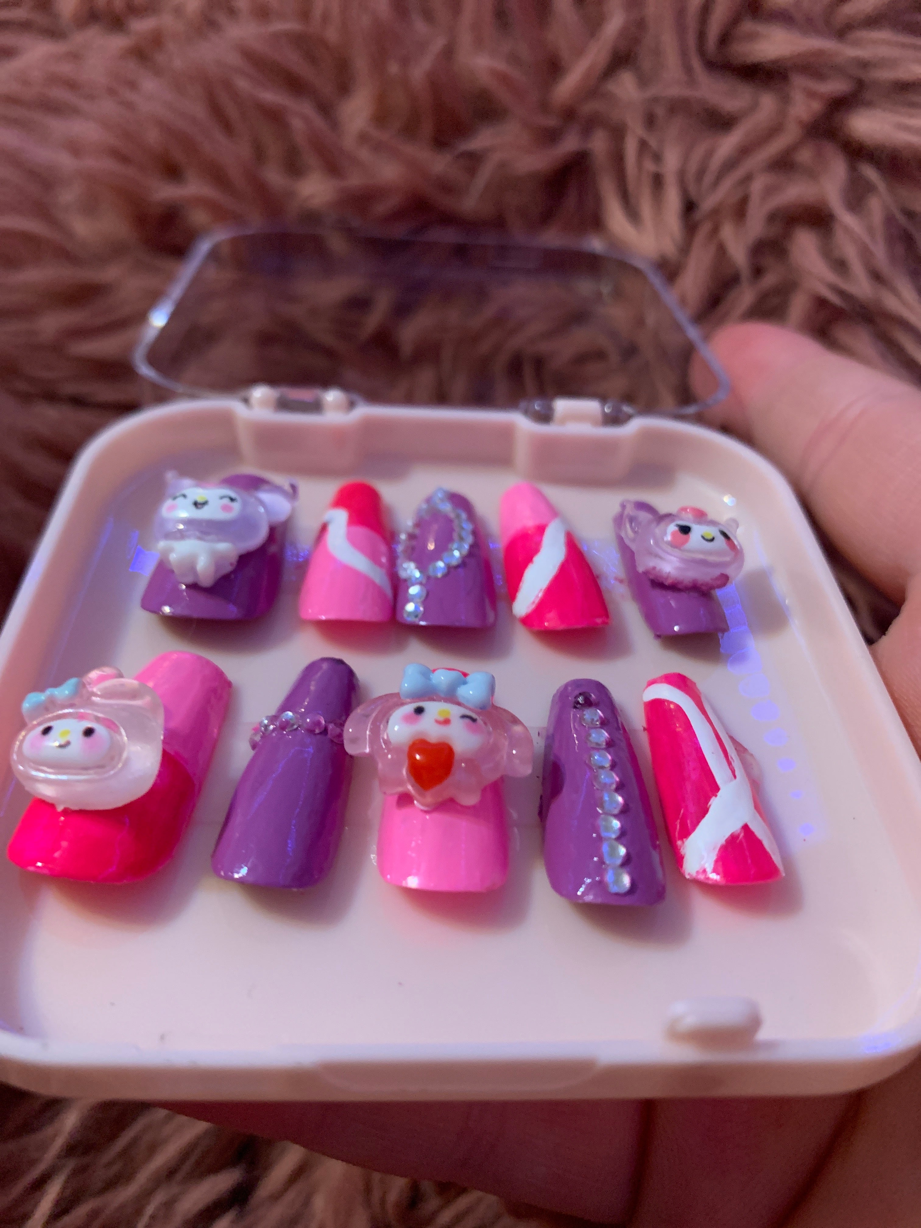 Sanrio press on nails pink and purple